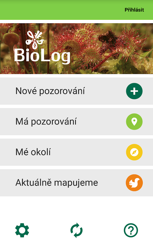 Screen z mobilní aplikace Biolog.